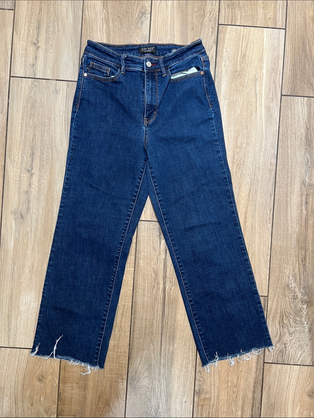 Judy Blue Dark Indigo Straight-Leg Raw Hem Jeans